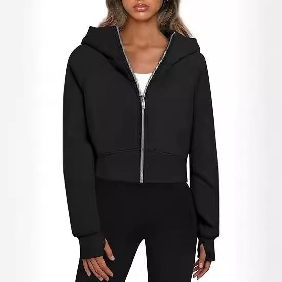 A hooded zip sweater