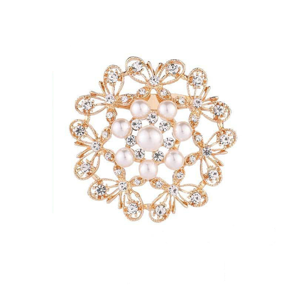A Cross-border hot-selling Korean version of pearl brooch, high-end diamond-encrusted flower pin, anti-light brooch clothing accessories - Mixbatch