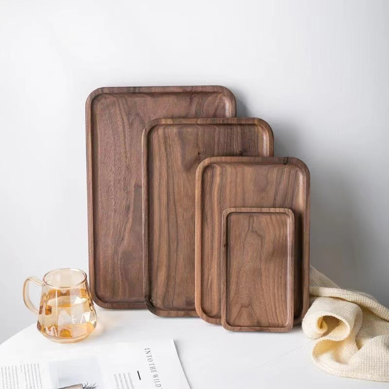 A Black walnut tray Rectangle Japanese-style household water cup Solid wood tray Original wooden tea tray Dining tray Wooden plate