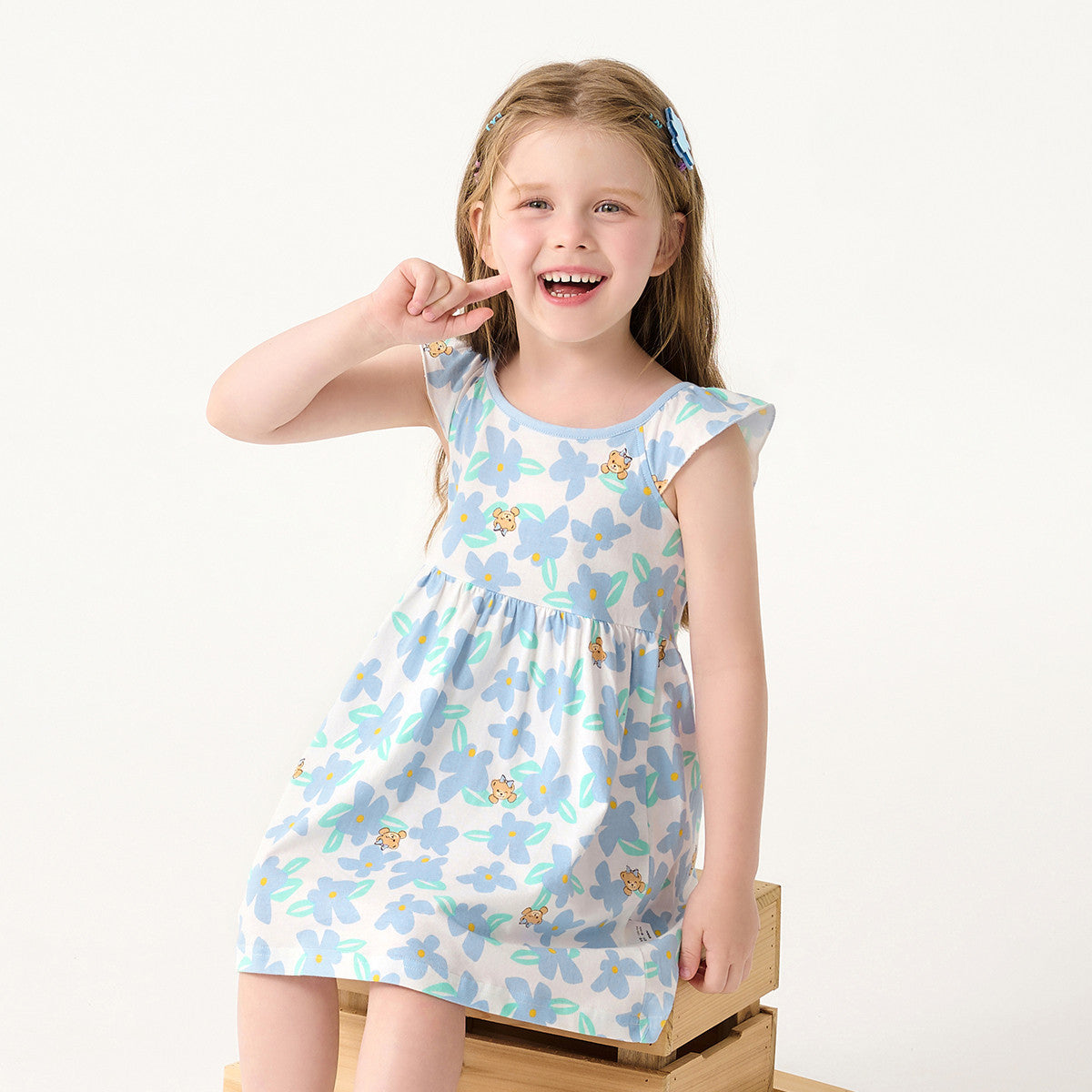 A classic teddy girls princess dress children's summer new floral dress medium children's foreign style small flying sleeve skirt