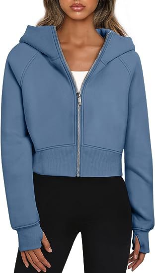 A hooded zip sweater