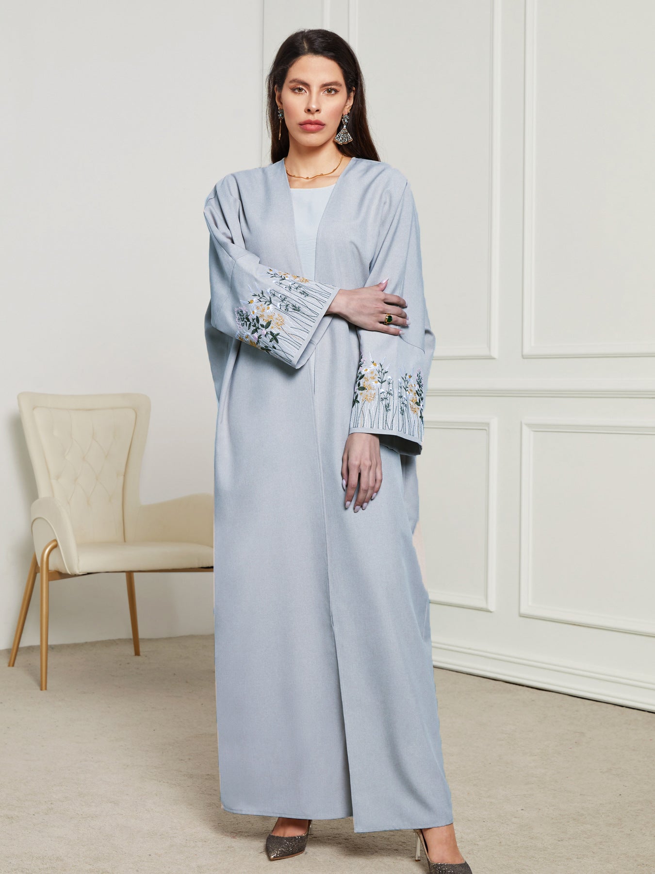 Middle Eastern Muslim Clothing Robe Embroidered Cardigan Dress Long Dress Bat Sleeve - Mixbatch