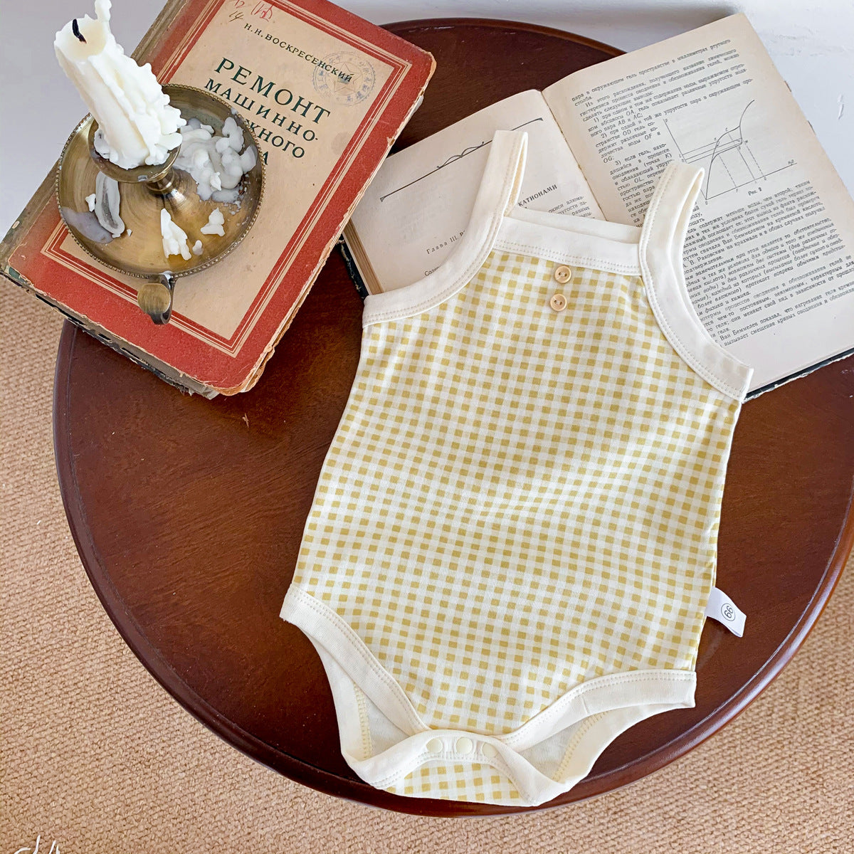 A baby summer camisole, fart jacket, ins, baby sleeveless, soft plaid hayi, one-piece climbing suit - Mixbatch