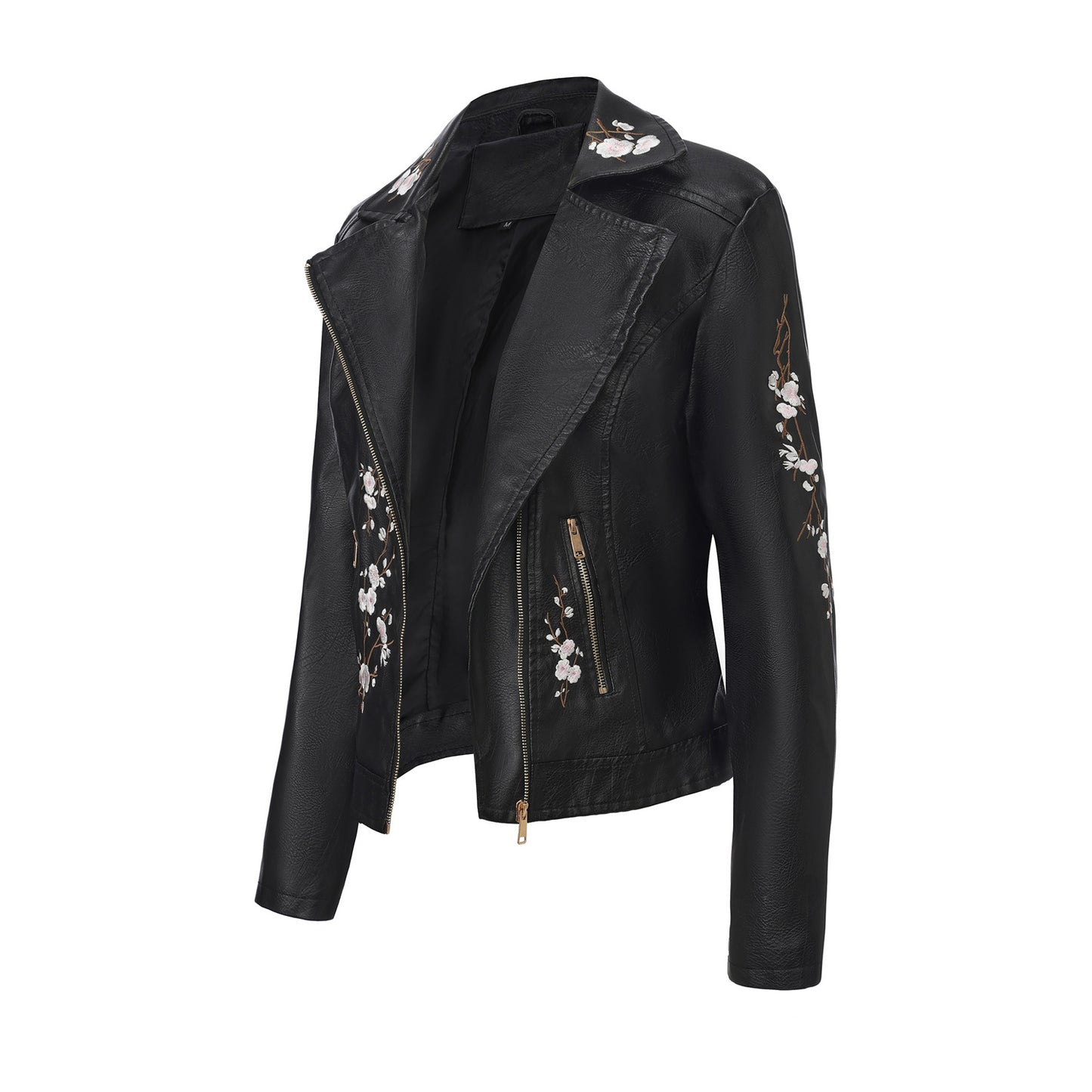 A women's embroidered leather jacket