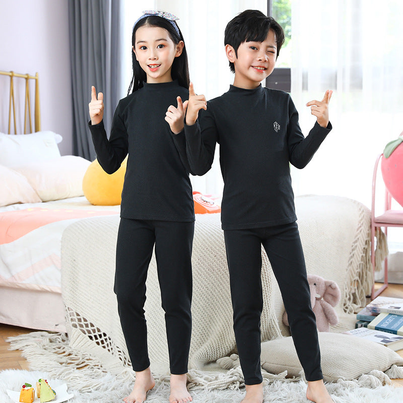 A Children's medium-neck thermal underwear Small medium-sized and older children's long johns Double-sided polished children's home primer set - Mixbatch
