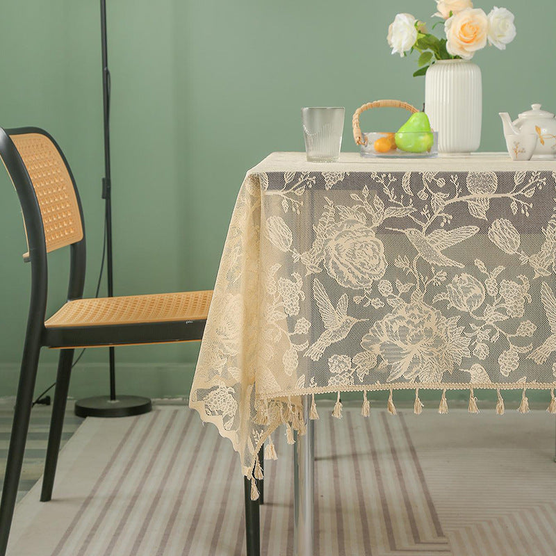 A lace rectangular table cloth