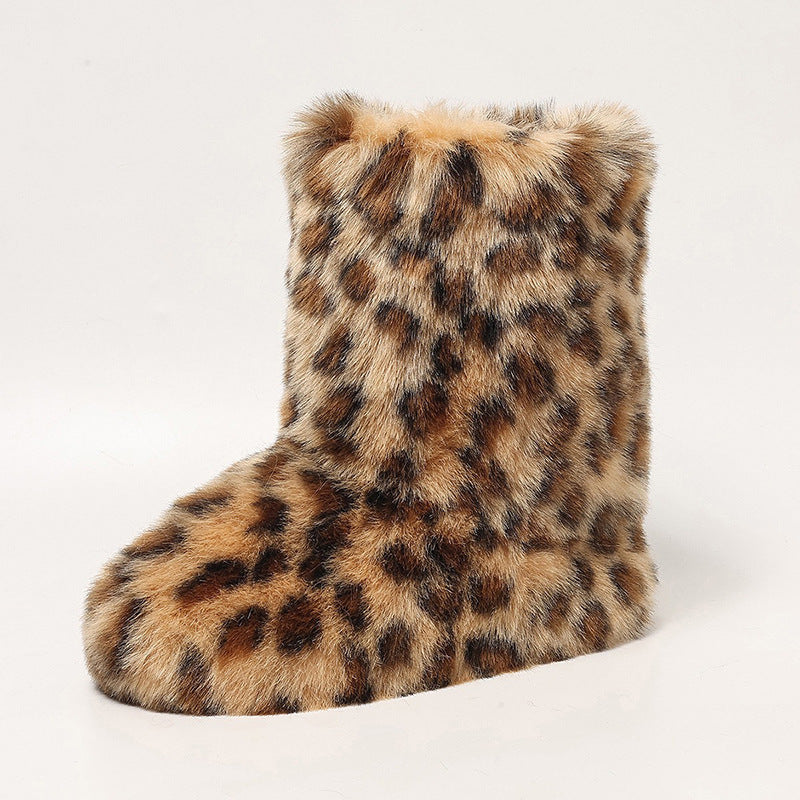 A imitation fox fur snow boots women's medium boots