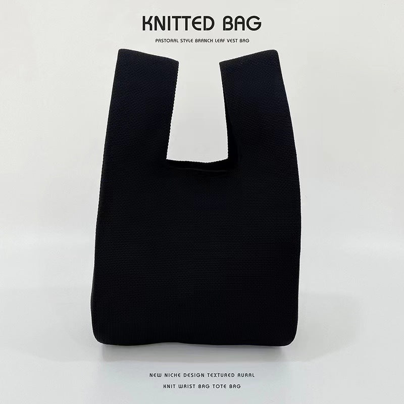 A Internet celebrity handbag women's knitted wool bucket bag Japanese and Korean version versatile hand carry casual tote bag box lunch bag y