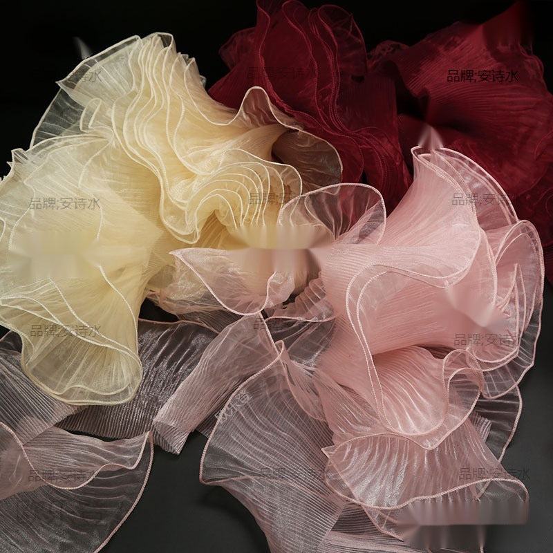 A large wave lace, transparent pleated ruffle edge, wedding dress children's clothing accessories designer fabric - Mixbatch