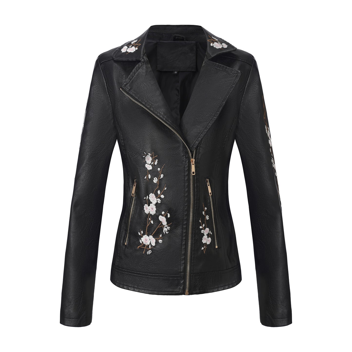 A women's embroidered leather jacket