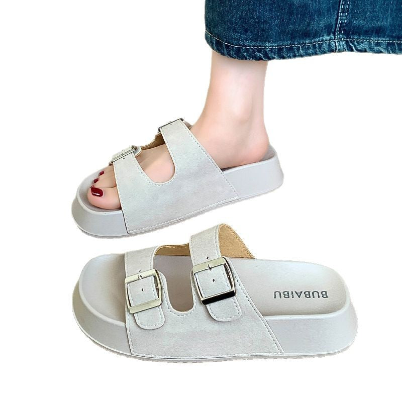 A foreign trade Roman style slippers women's summer new sandals outer wear thick-soled niche all-match buckle seaside beach women's shoes 1