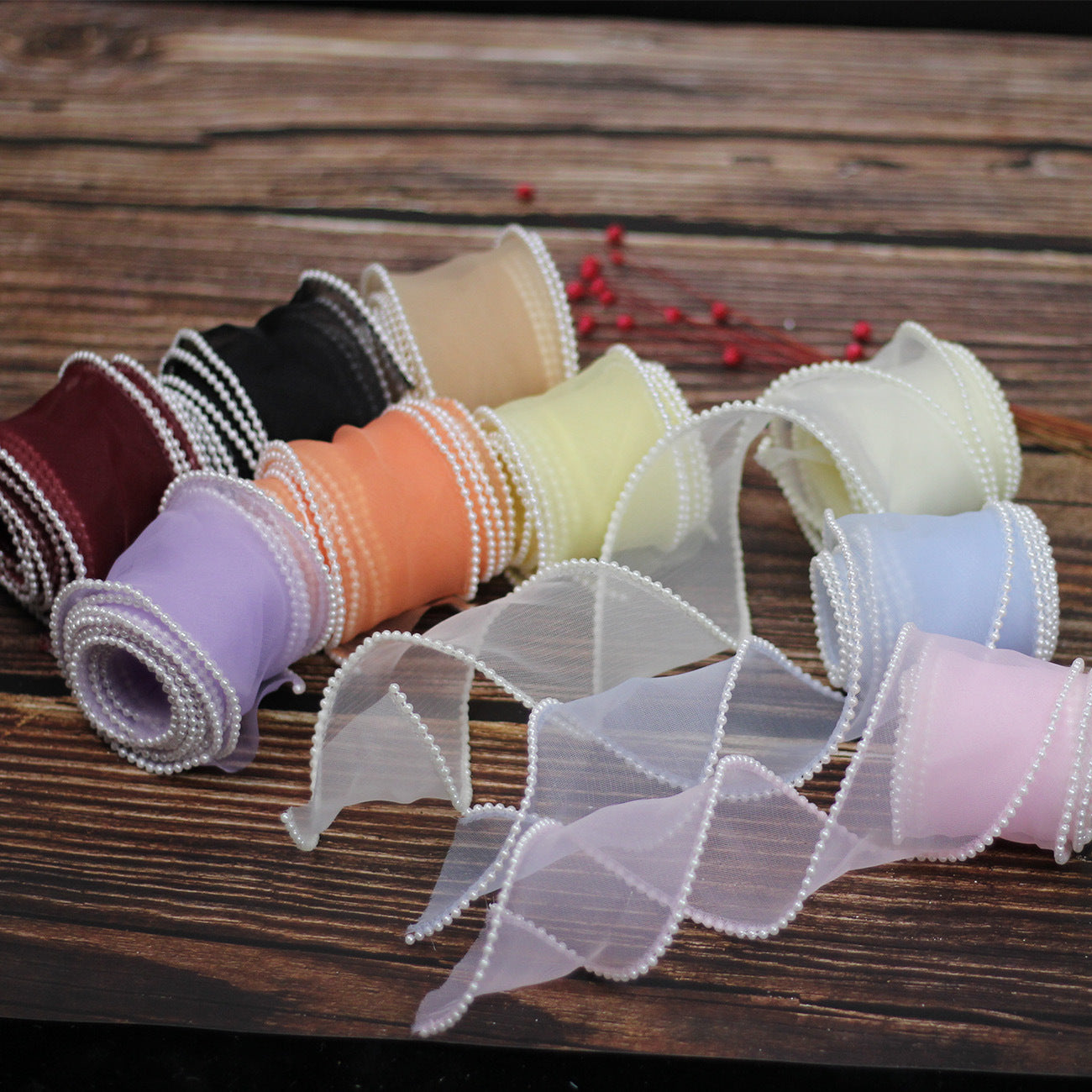 A Spot 5.5cm Pearl Meteor Fishtail Yarn Copy Edge Wave Yarn Cake Bouquet Packaging Material Bow Ribbon - Mixbatch