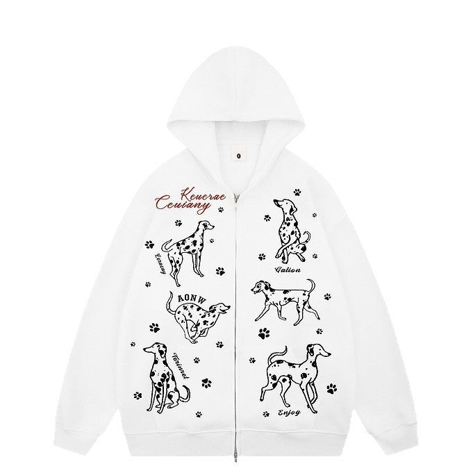 A printed zip hooded sweater