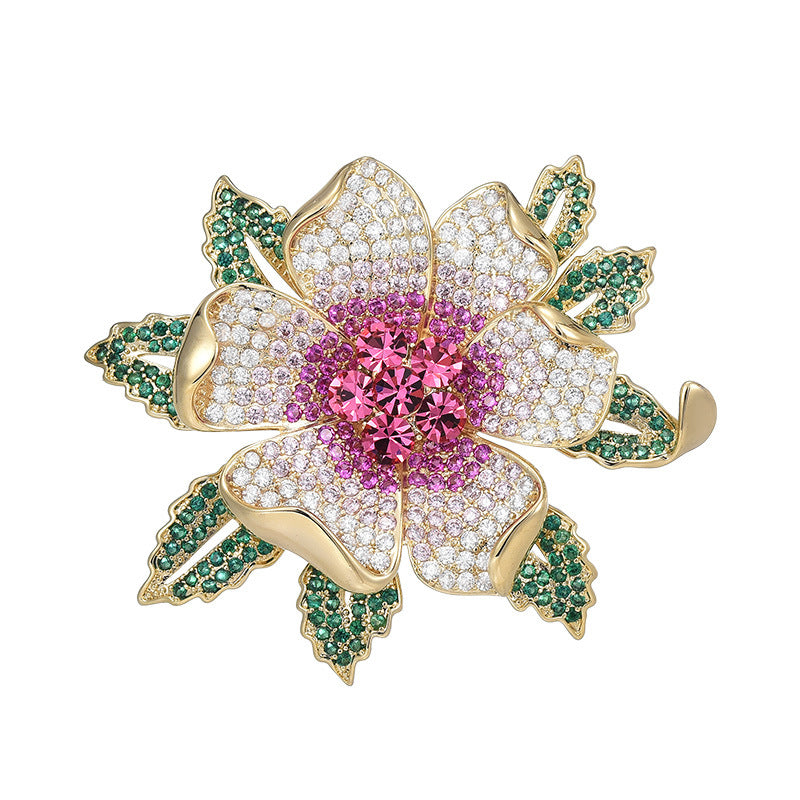 aA national style rich flower brooch high sense exquisite atmosphere diamond set super flash zircon plant flower corsage accessories - Mixbatch
