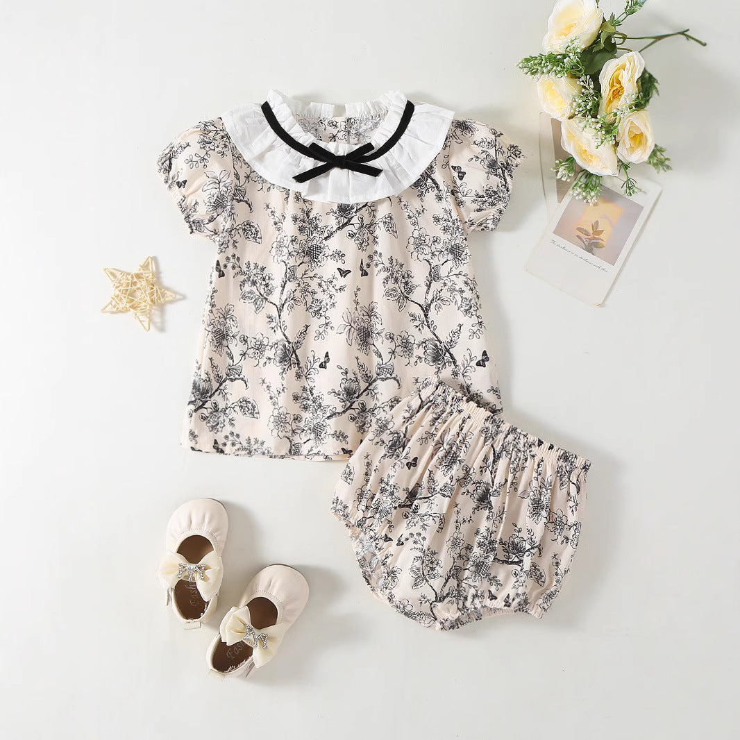 A New summer baby clothes baby girl floral triangle fart pants two-piece baby pants set
