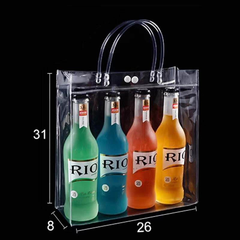 A spot stall pvc plastic tote bag transparent hose thickened red wine packaging bag gift bag