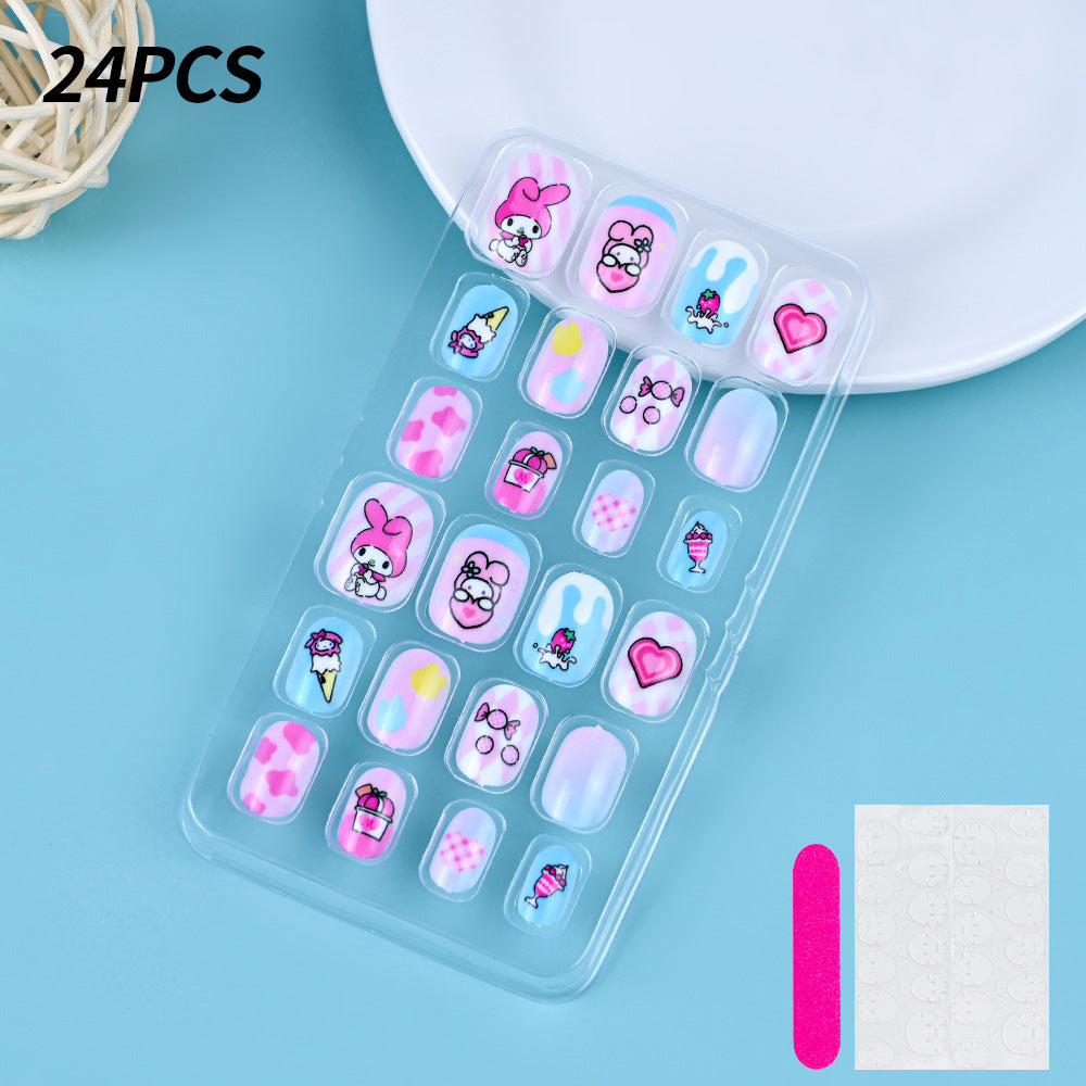 A Cross-border 24 pieces of children wearing nail cartoon animated nail patch removable girl cute manicure fingernail piece - Mixbatch