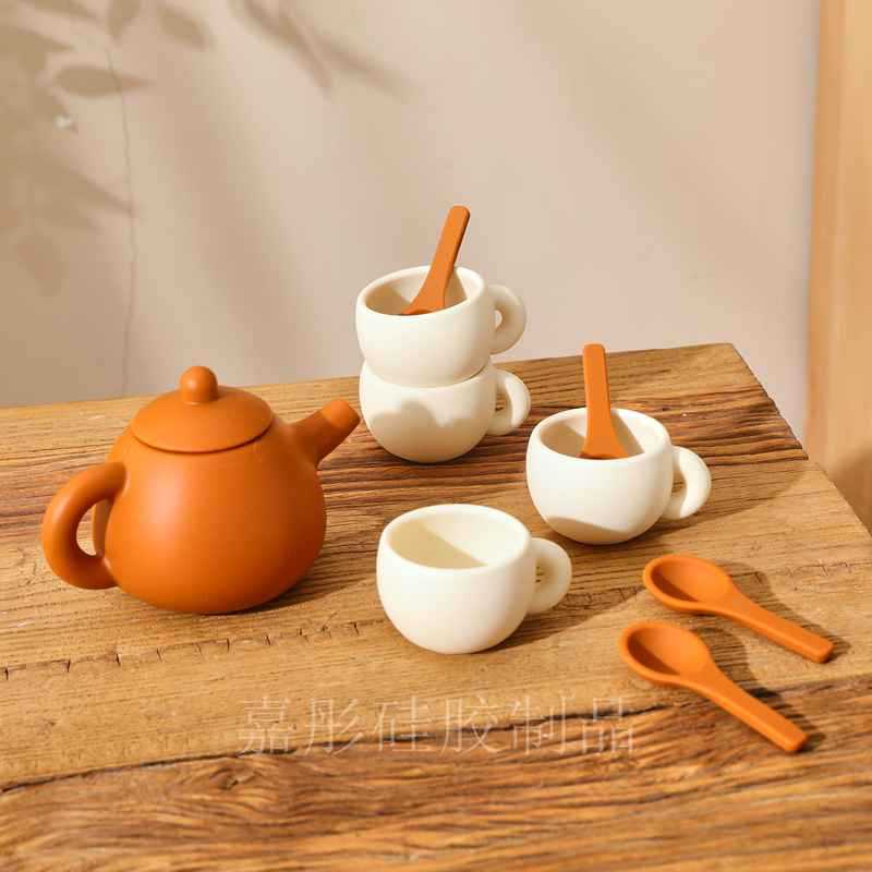 A children's play house toy silicone afternoon tea set baby role play can bite boiled silicone toy