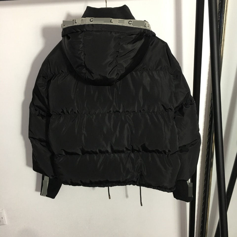 A Xiaoxiang logo embroidered letter webbing splicing fashionable loose long-sleeved hooded cotton jacket