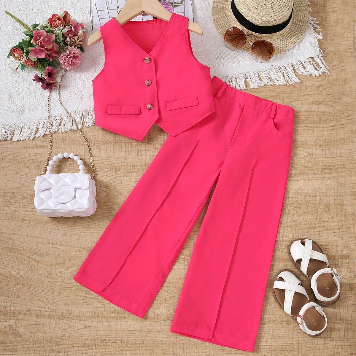 A cross-border new children's clothing girls high waist French fashion suit medium and small children's foreign style versatile suit Kids suit