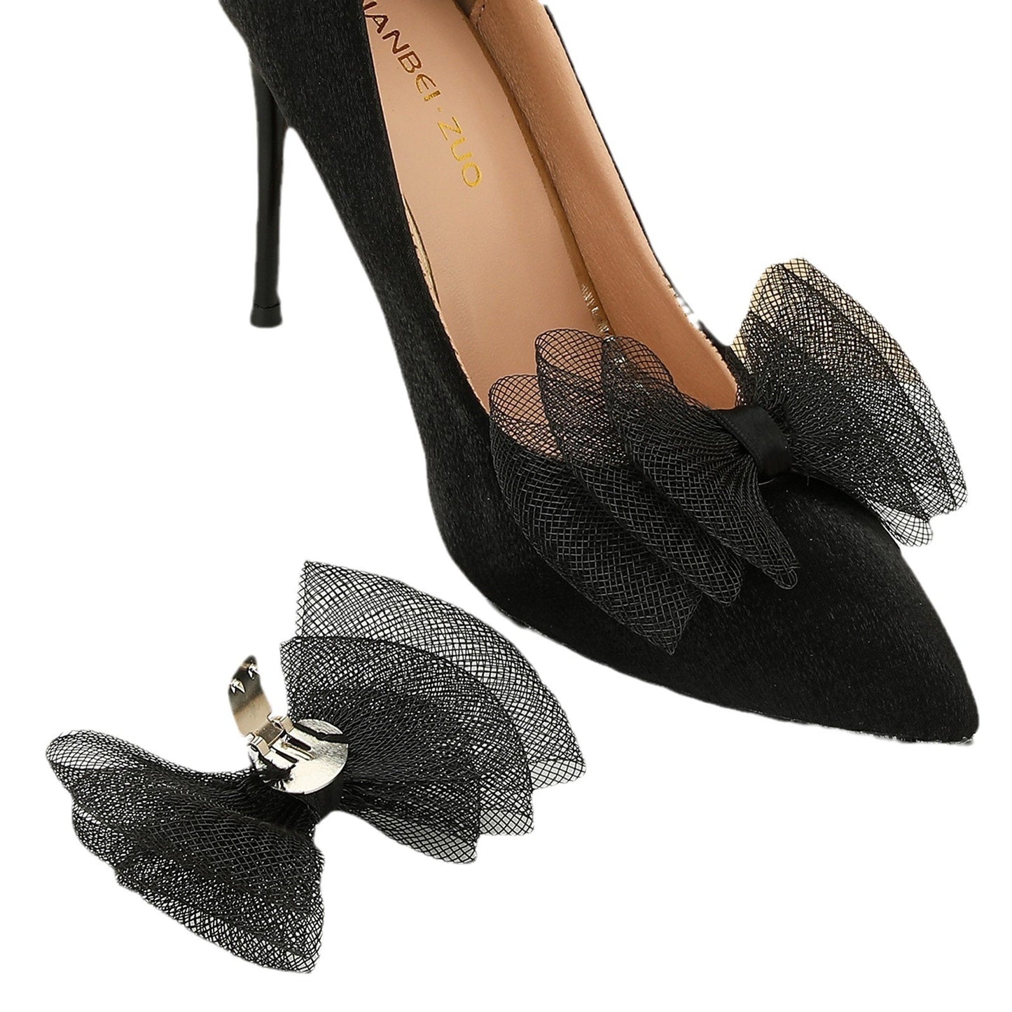 A 2-pack stylish and exquisite mesh cloth black bow shoe buckle shoe clip removable shoe buckle wedding bridal party high - Mixbatch