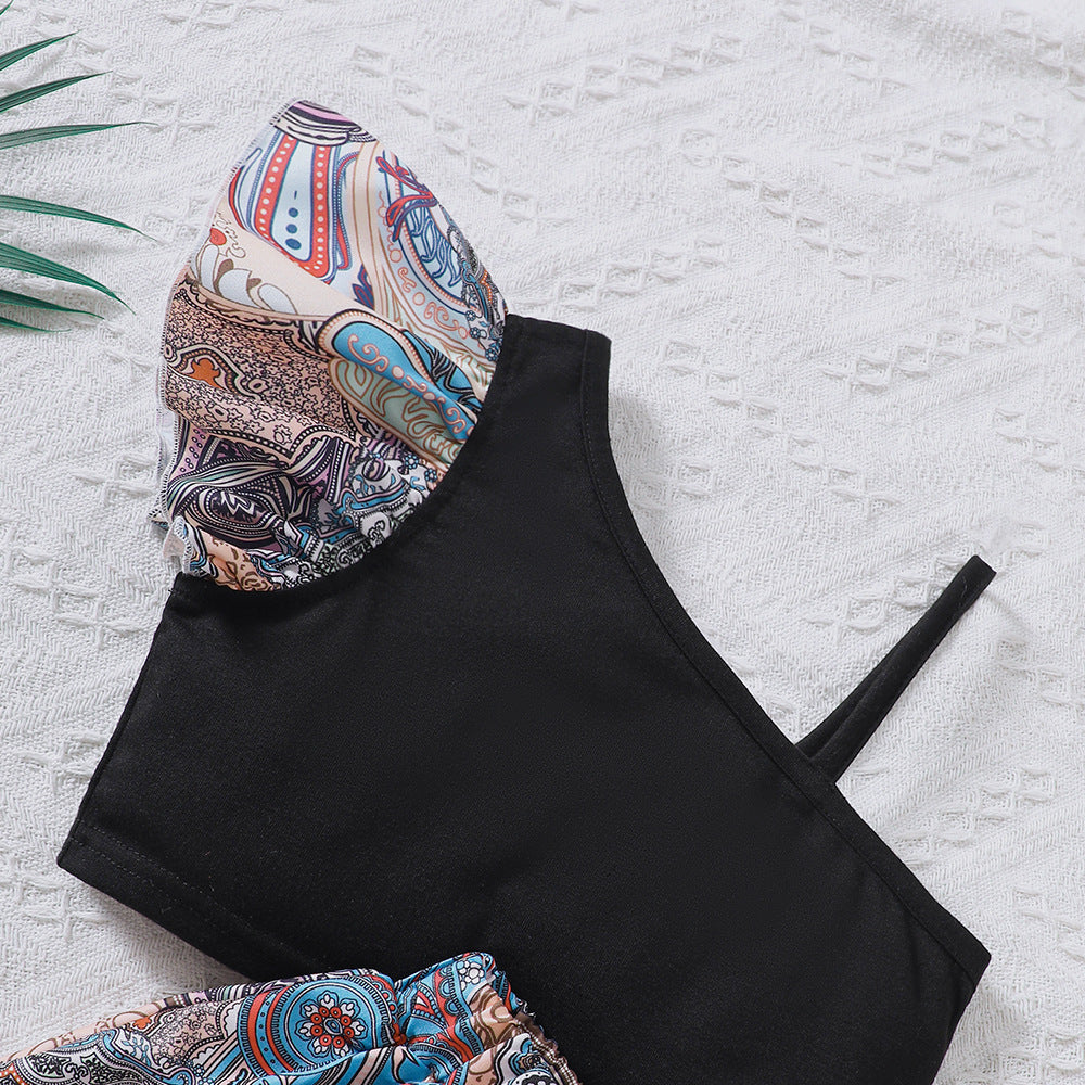 A medium and small children and girls spring and summer new ethnic style printing slanted shoulder sling set TZ1379-D