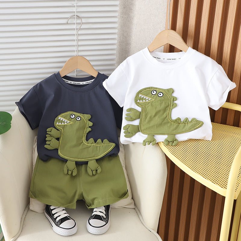 A round neck short-sleeved set baby casual shorts two-piece set - Mixbatch
