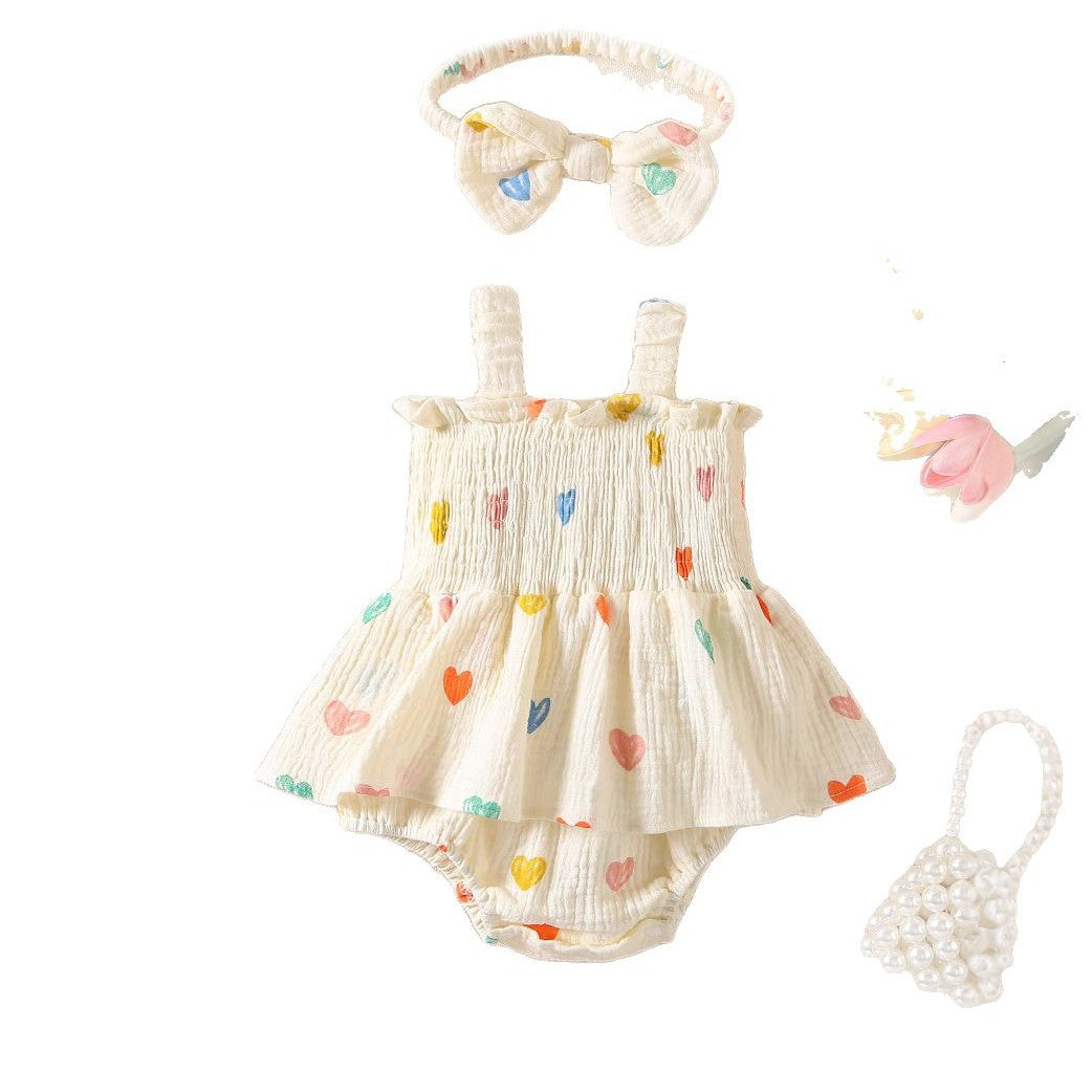 A Korean version of the new summer children's clothing baby onesie newborn baby girl fart coat full moon 100 days sling Romper