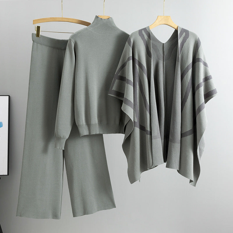 A knitted sweater pants three-piece set