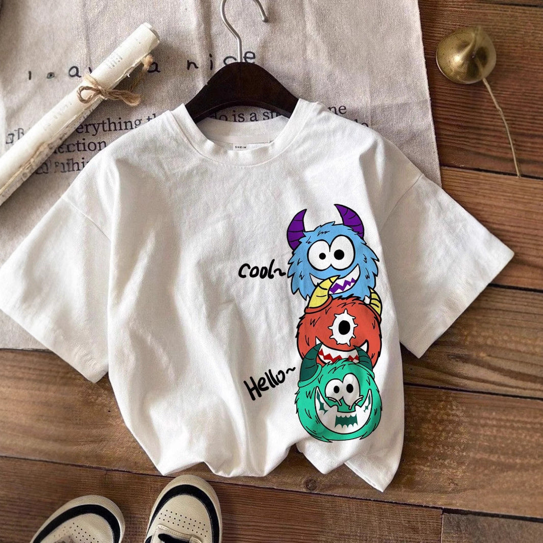 A printed short-sleeved t boys and girls summer new round neck cotton top children's clothing - Mixbatch