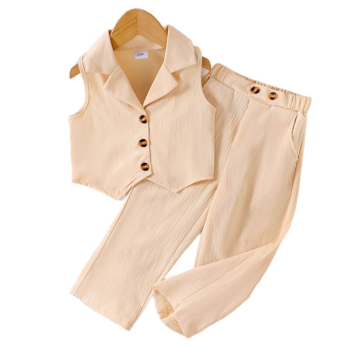 A solid color sleeveless lapel collar blazer suit trousers suit