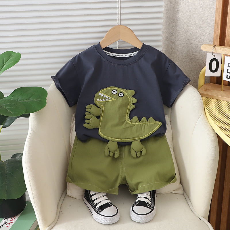 A round neck short-sleeved set baby casual shorts two-piece set - Mixbatch