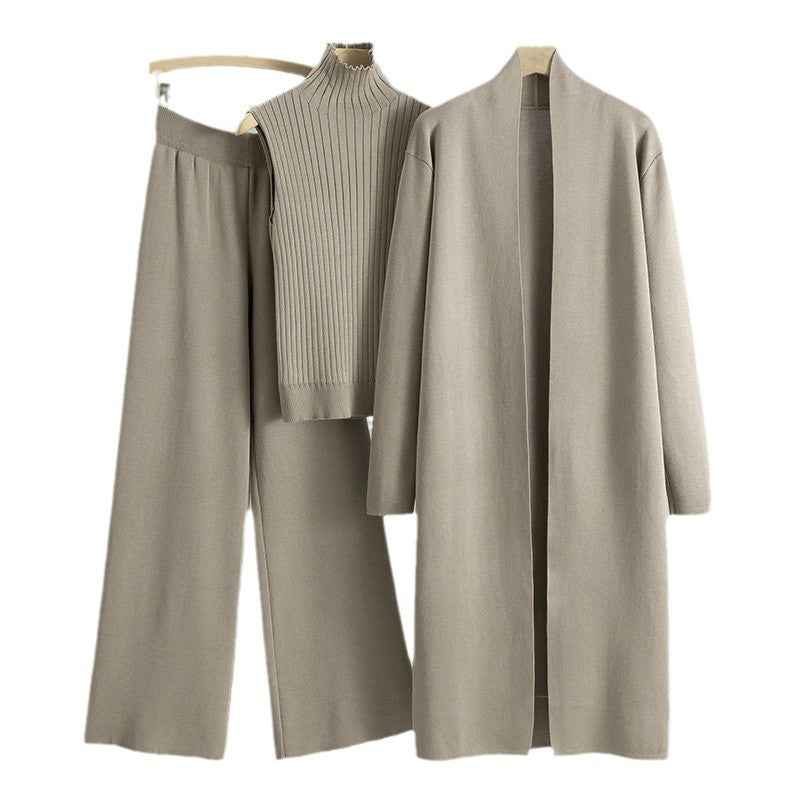 A three-piece set of knitted tops and pants