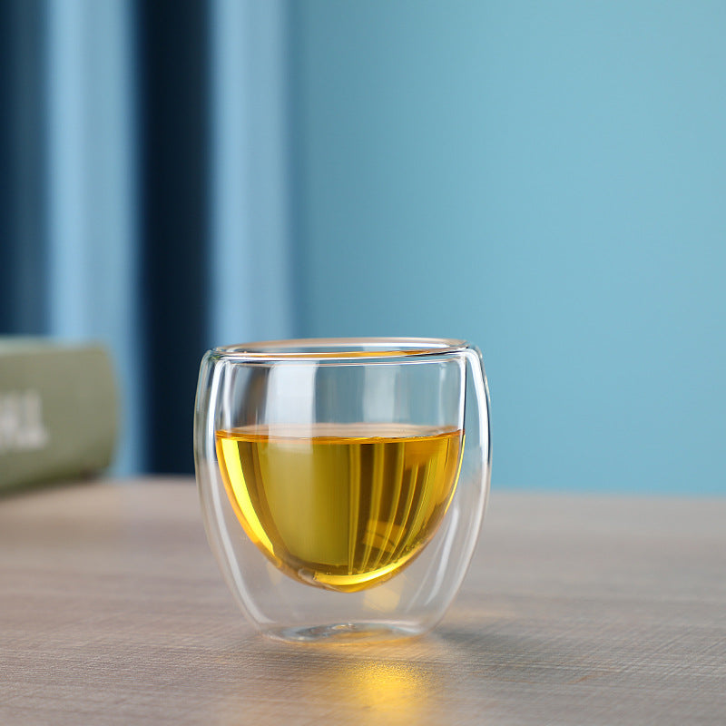 A Egg-shaped double-layer simple glass high borosilicate tea cup transparent milk beverage cup heat-resistant coffee cup wholesale