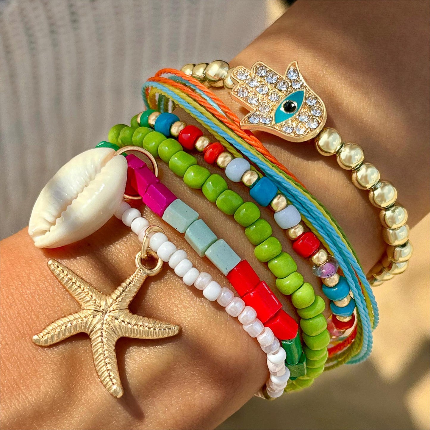 A Bohemian Resort Wind Shell Beaded Woven Bracelet Beach Wind Starfish Rice Beads - Mixbatch