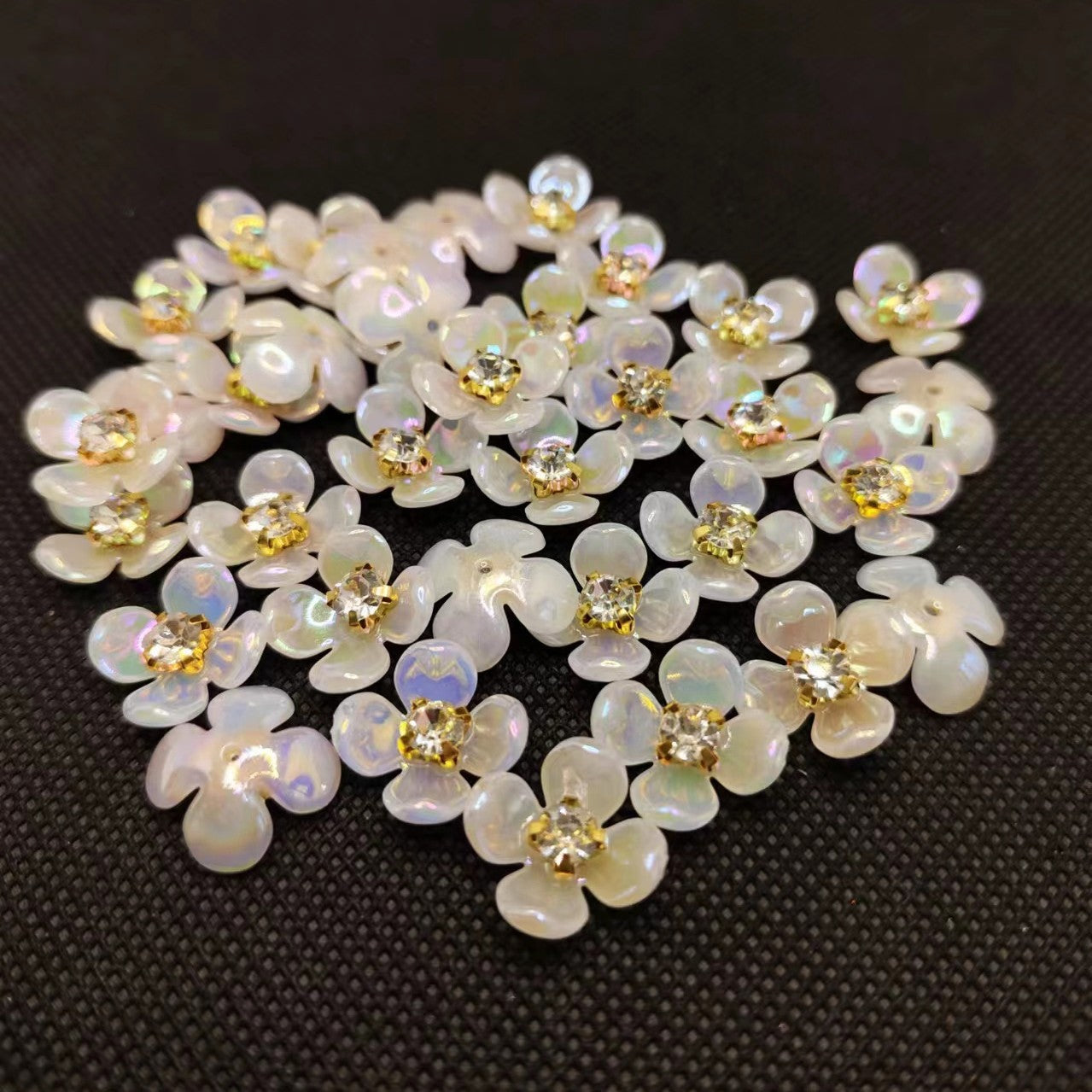 A five small flowers single claw DIY handmade material hairpin accessories five petals small flowers with drill plastic four petals flower point drill - Mixbatch