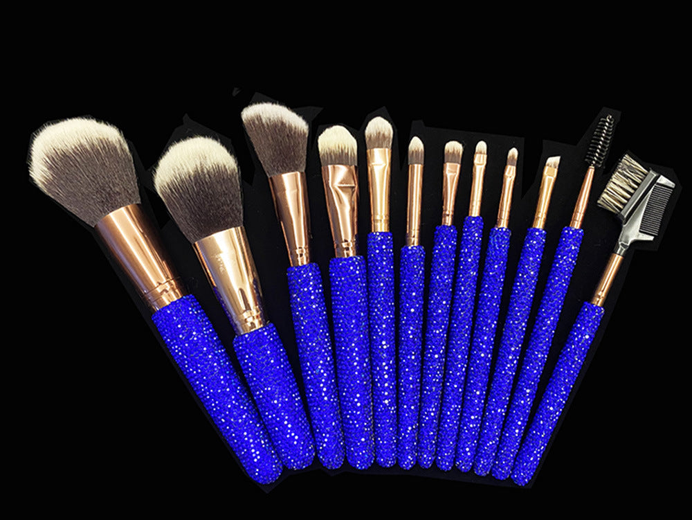 A High-grade diamond-encrusted makeup brush 12-piece set Factory direct sales diamond makeup tool set Loose powder blush makeup brush - Mixbatch