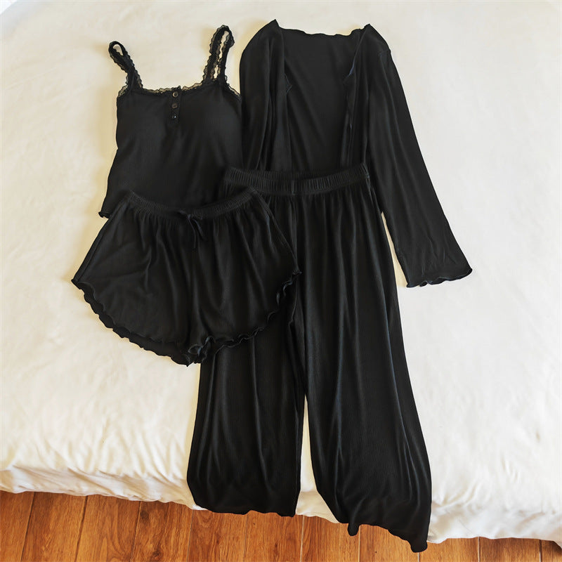 A Modal pajamas women's spring, autumn and winter sexy with chest pads, summer suspenders, trousers can be worn outside, simple loungewear cover - Mixbatch
