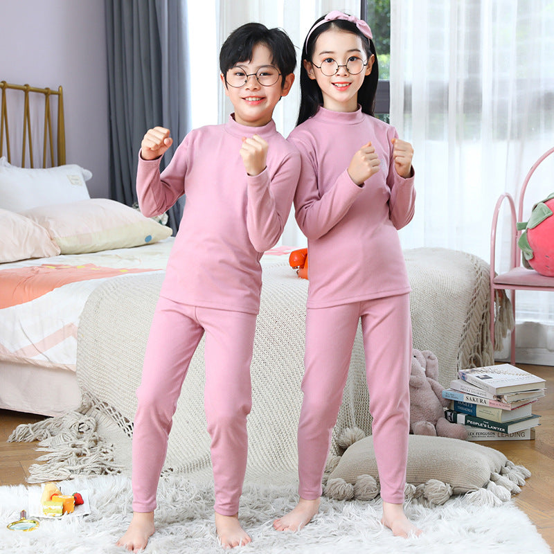 A Children's medium-neck thermal underwear Small medium-sized and older children's long johns Double-sided polished children's home primer set - Mixbatch
