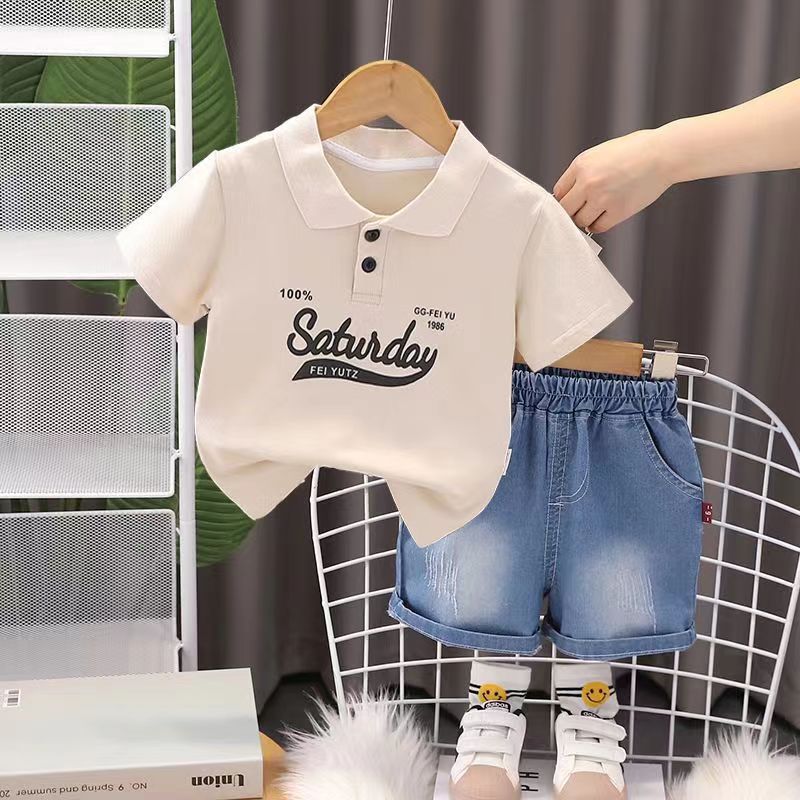 A boys short-sleeved POLO shirt new summer clothes medium and small children's babies foreign style Internet celebrity trend children's lapel clothes