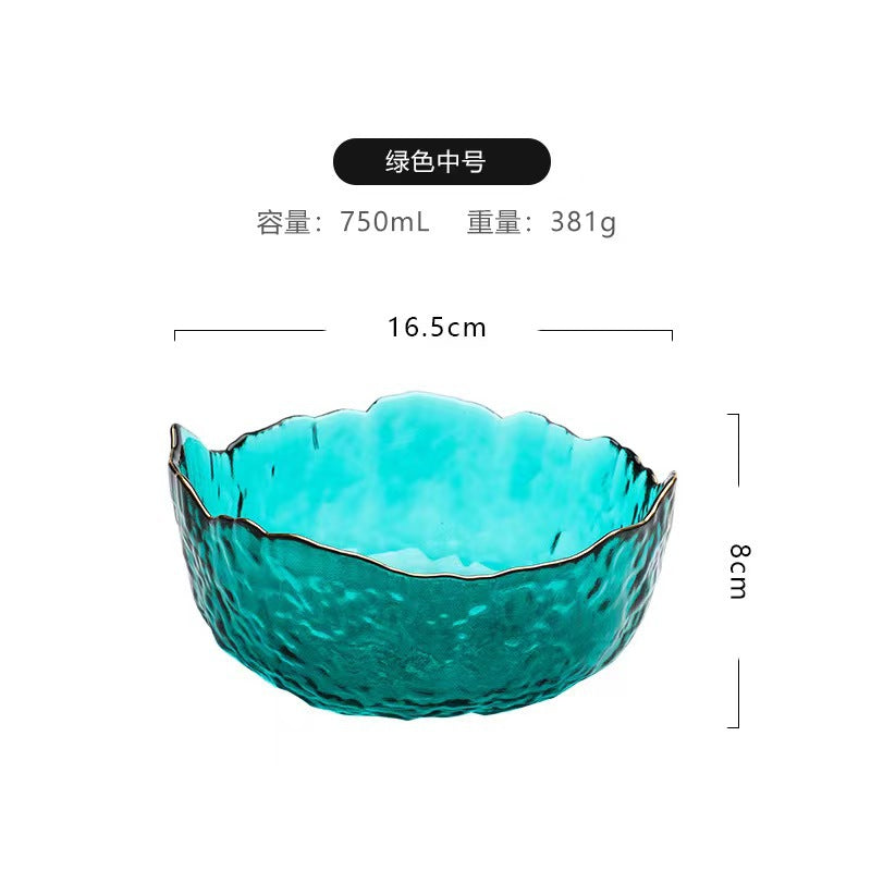 A Creative Japanese Lotus Mist Powder Glass Fruit Salad Bowl Set High Value Dessert Bowl Light Luxury Simple Household Fruit Plate