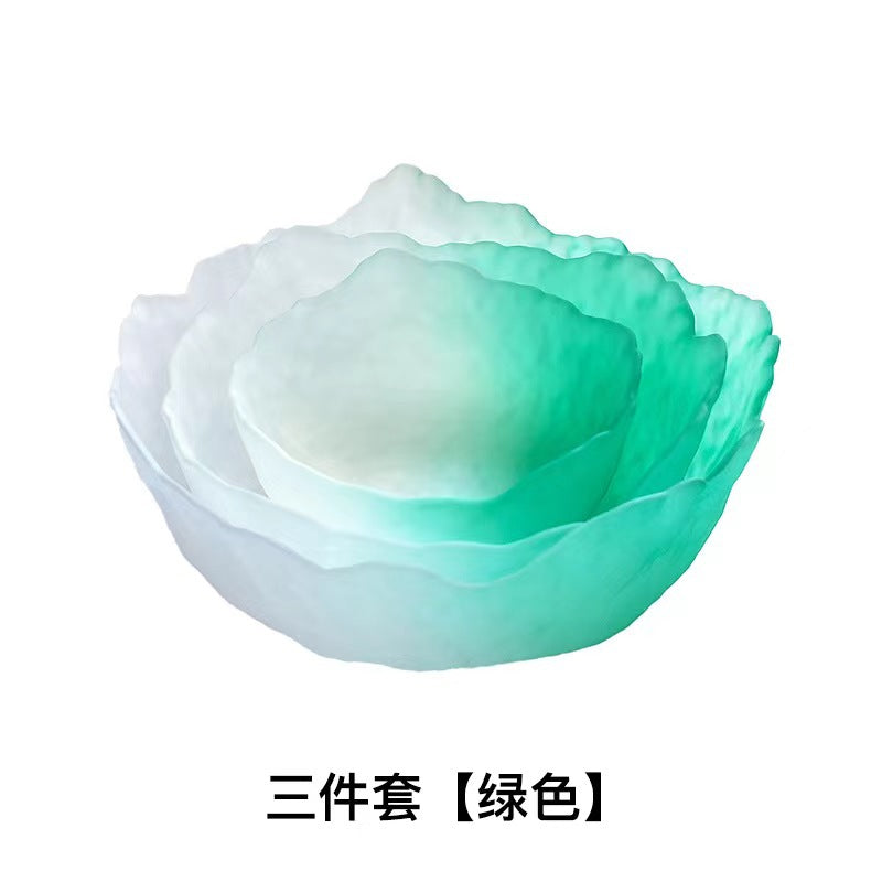 A Creative Japanese Lotus Mist Powder Glass Fruit Salad Bowl Set High Value Dessert Bowl Light Luxury Simple Household Fruit Plate