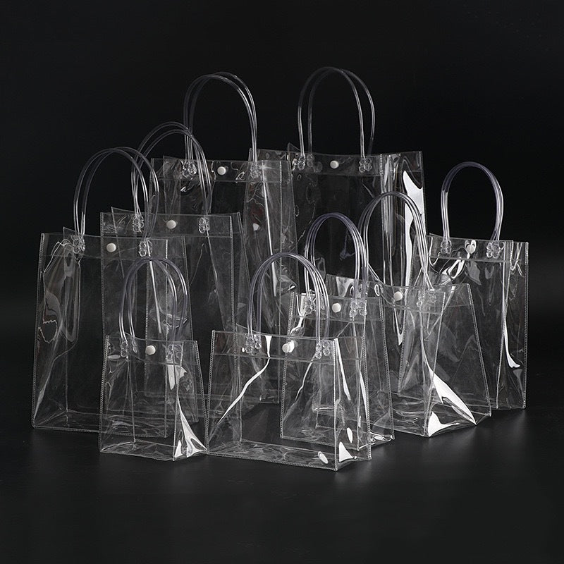 A Spot plastic pvc tote bag, transparent gift packaging bag, milk tea with hand gift, hi candy, portable pvc packaging bag