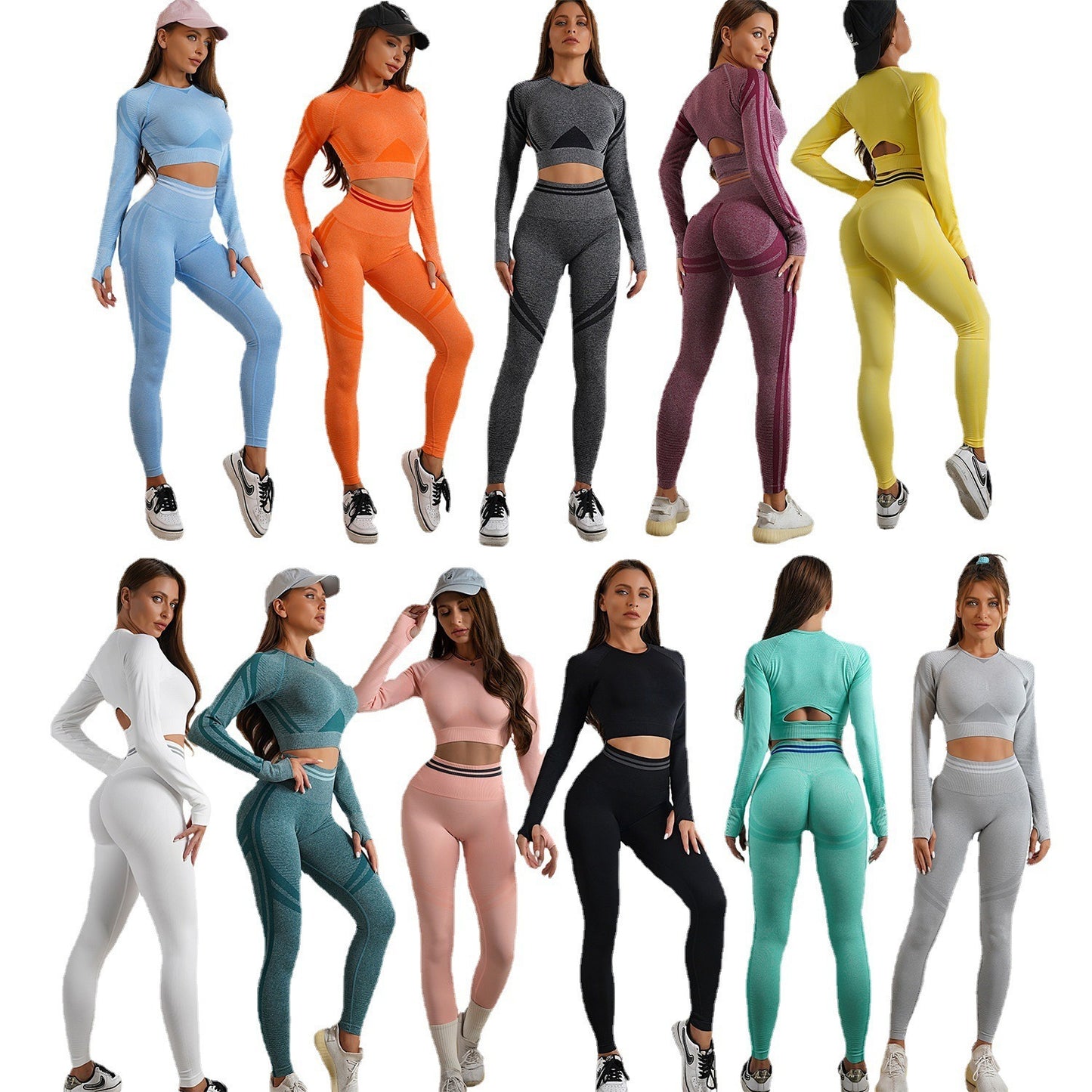 A Seamless knitted slim fit hip lift moisture wicking sports fitness clothes beautiful back fitness bra yoga clothes set