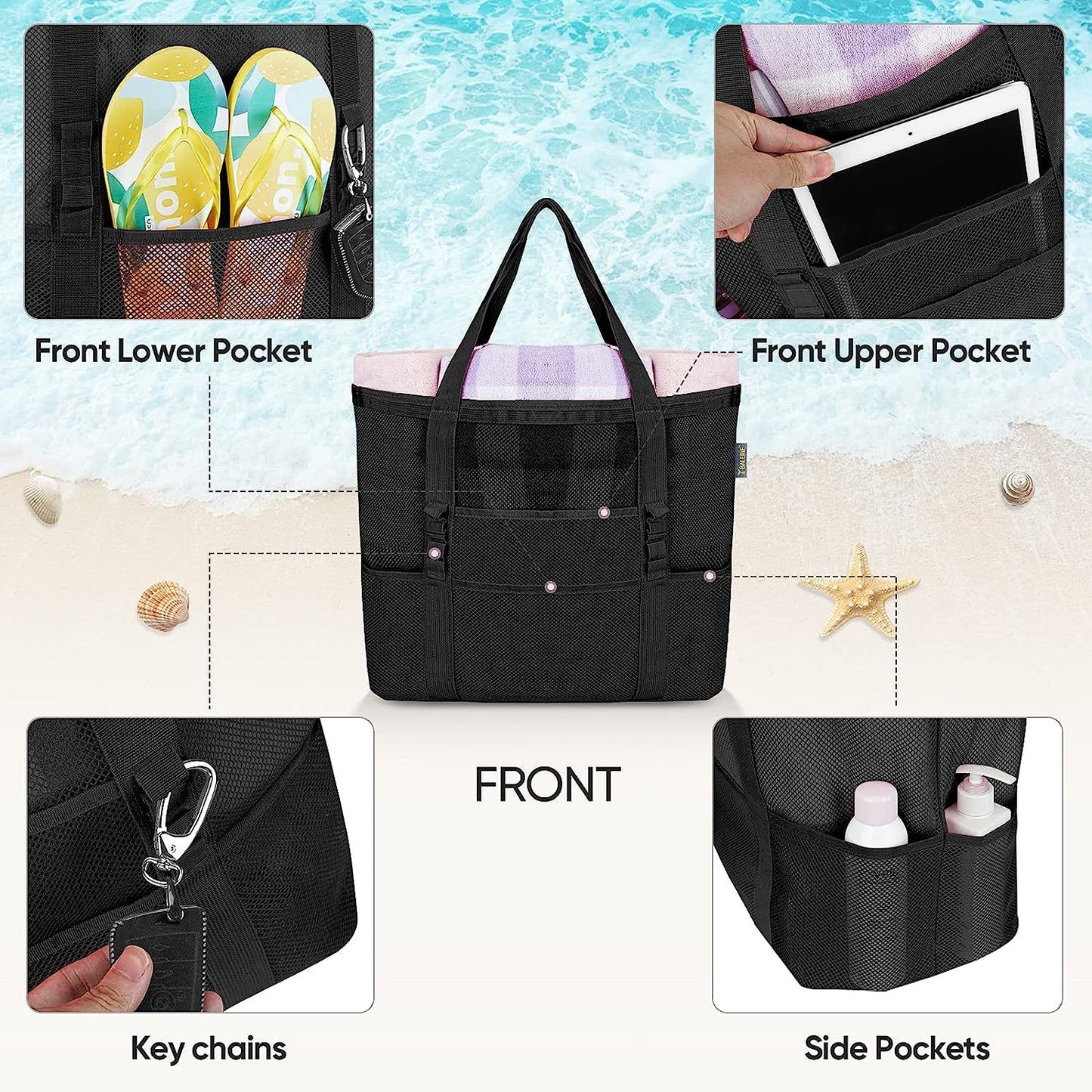 A mesh eye bag mesh portable beach bag large capacity toy storage bag bathroom wash swimming bag