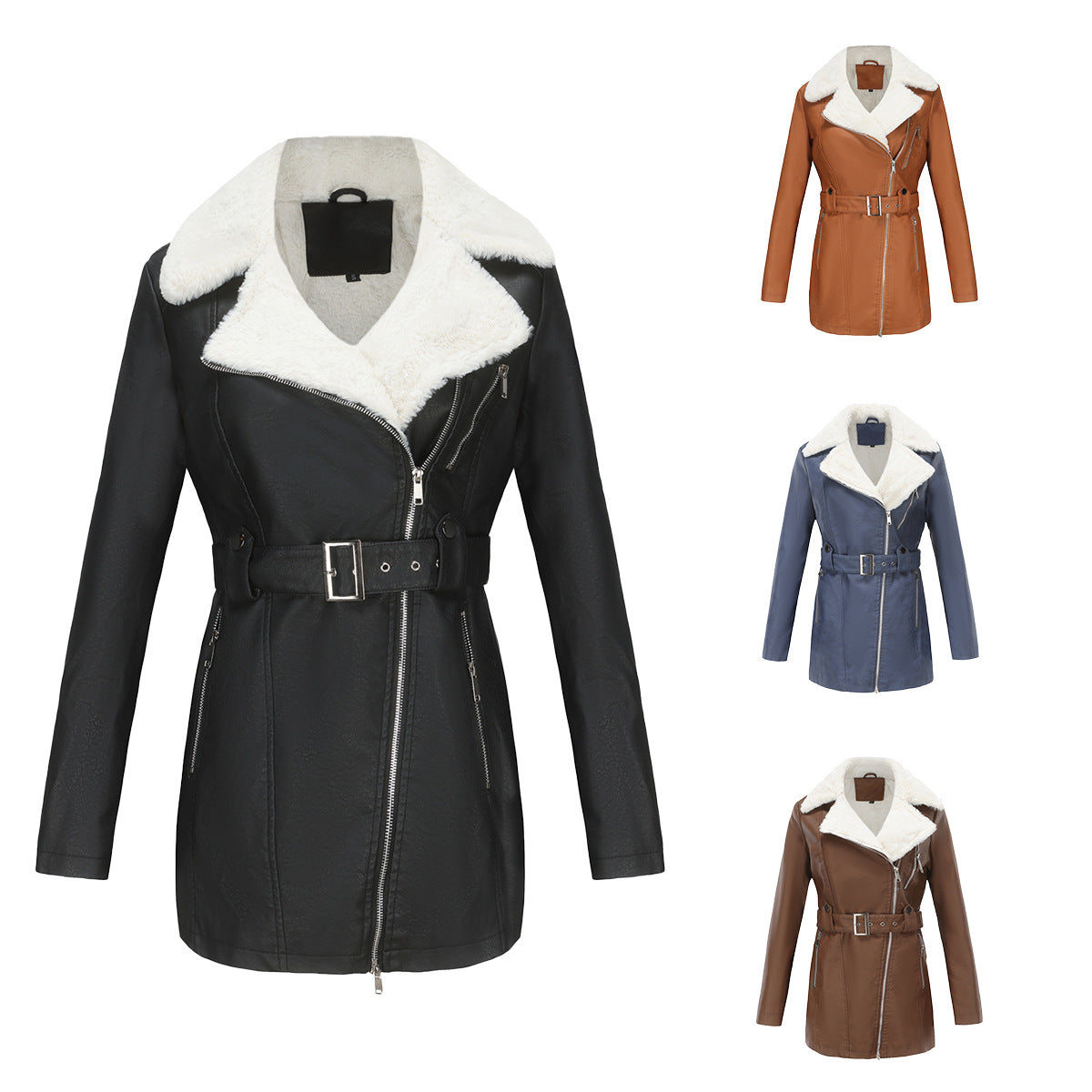 A women's fleece leather jacket