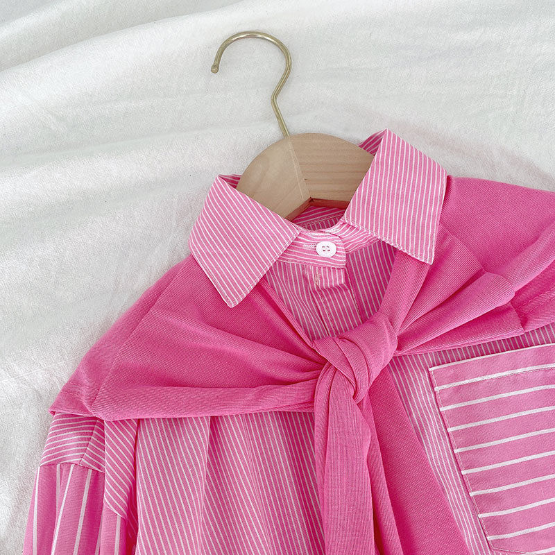 A Korean version of spring and autumn girls striped medium