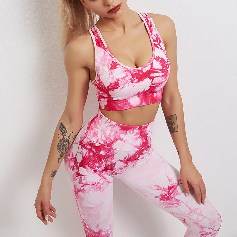 A Yoga suit running tie-dye sports fitness yoga pants seamless yoga foreign trade fitness