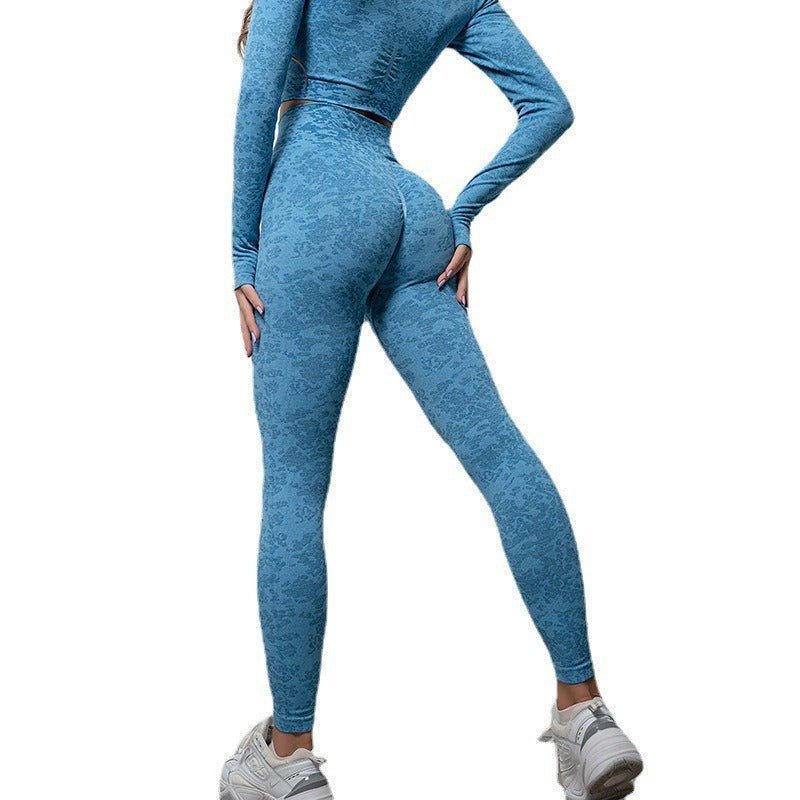 A new outdoor sports yoga top women's seamless long-sleeved yoga clothes vest trousers fitness set wholesale