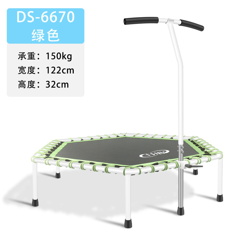 A 48 inch hexagonal trampoline indoor kids jumping trampoline with armrests commercial small fitness trampoline body bounce